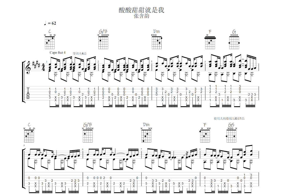 酸酸甜甜就是我吉他谱预览图