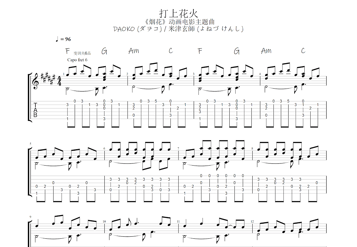 打上火花吉他谱预览图