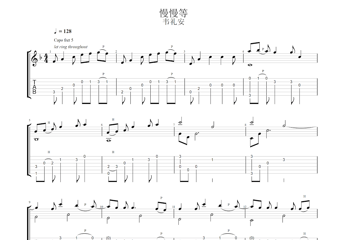 慢慢等吉他谱预览图