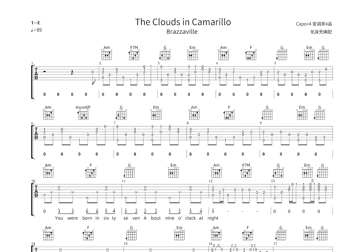 The Clouds in Camarillo吉他谱_Brazzaville_C调弹唱