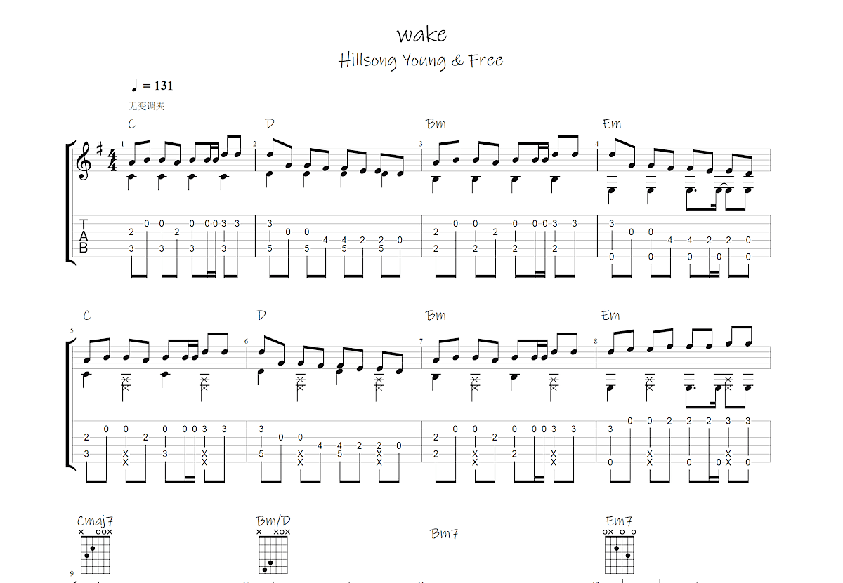 Wake吉他谱预览图