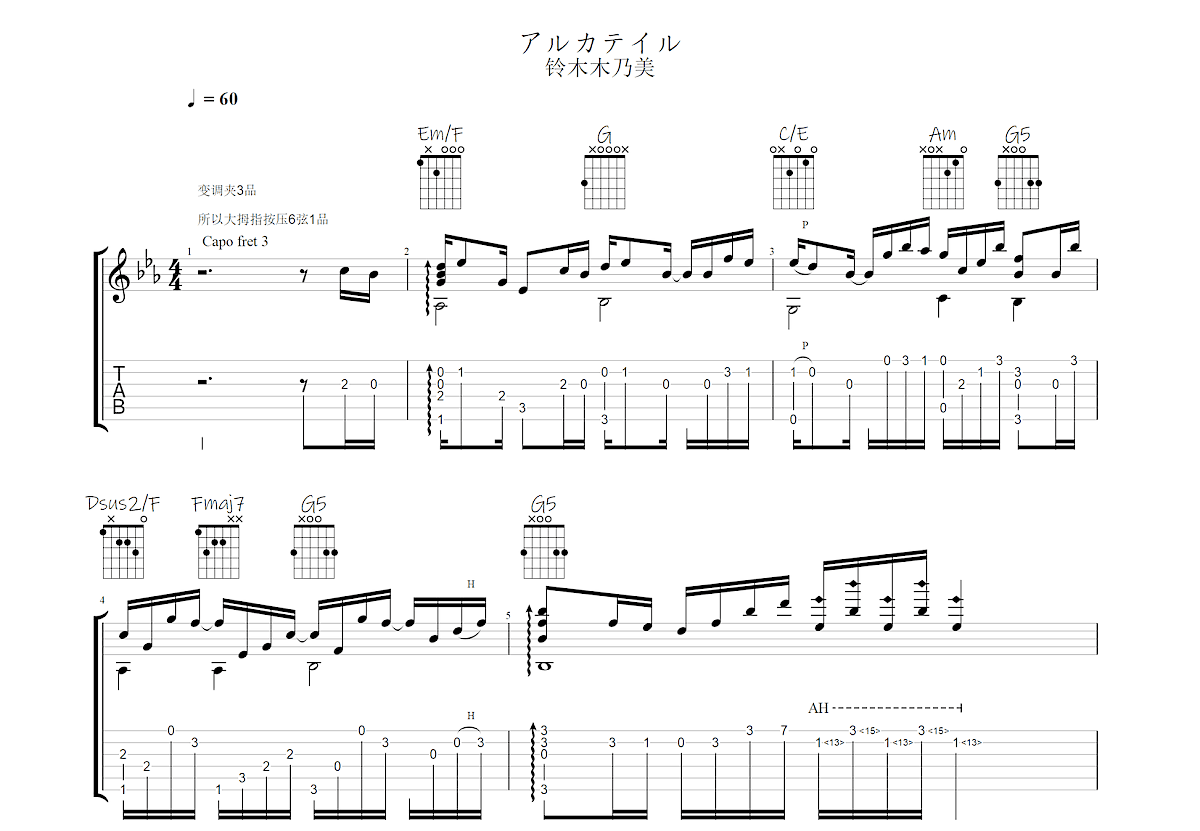 アルカテイル吉他谱预览图