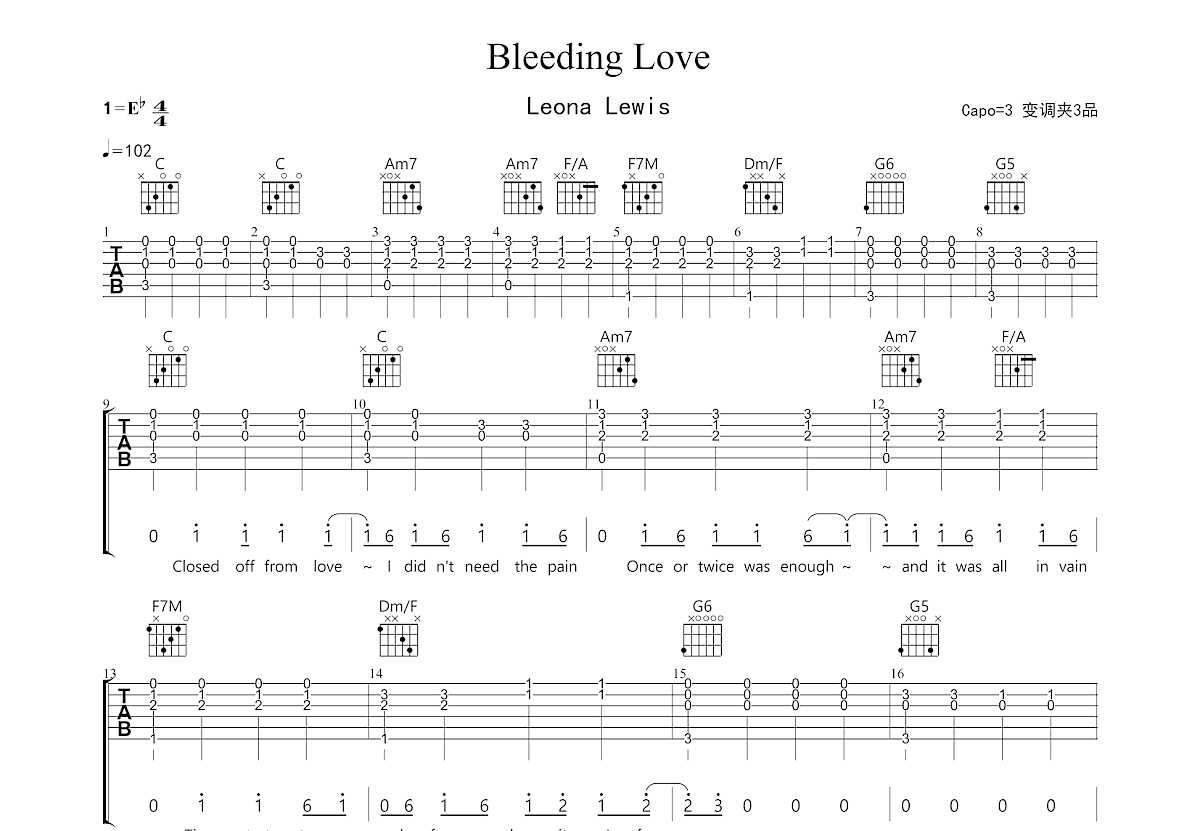 Bleeding Love吉他谱预览图