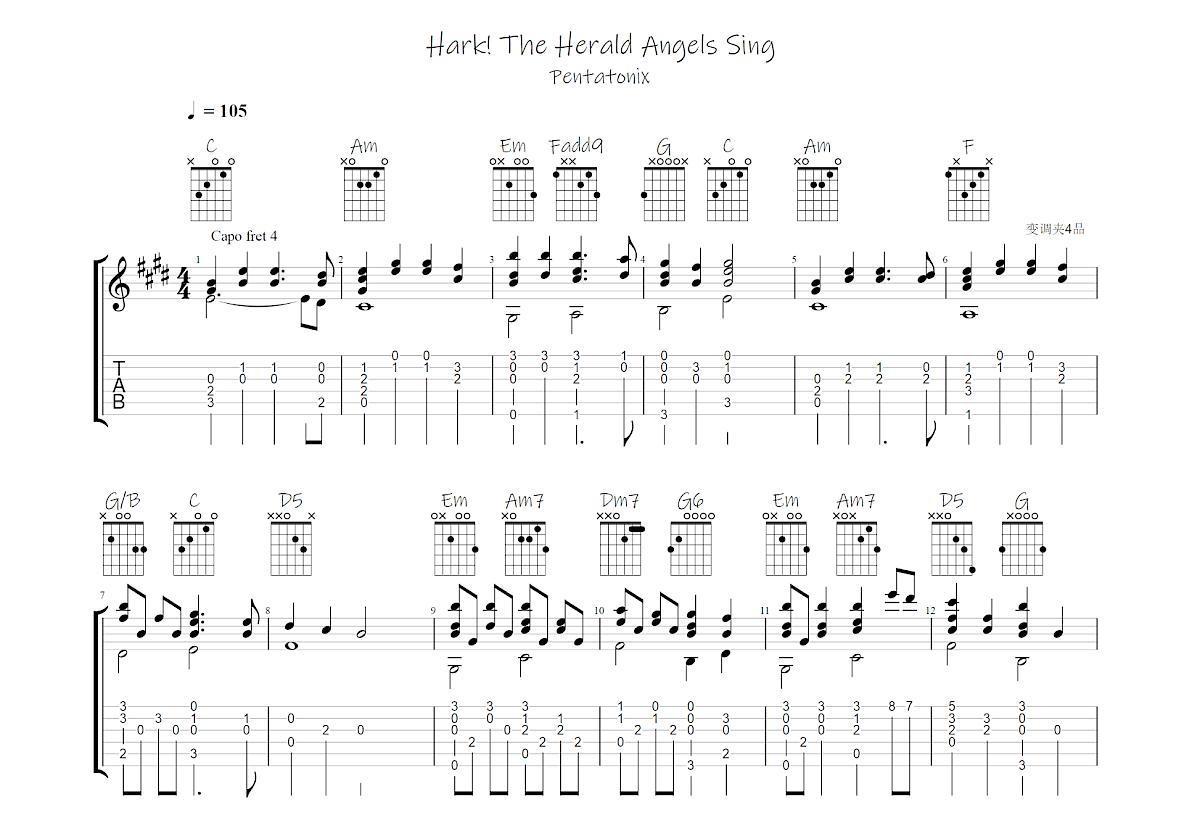 Hark The Herald Angels Sing吉他谱预览图