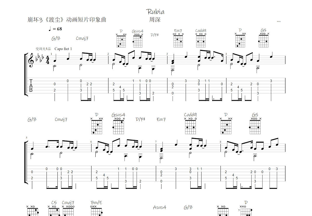 Rubia吉他谱预览图