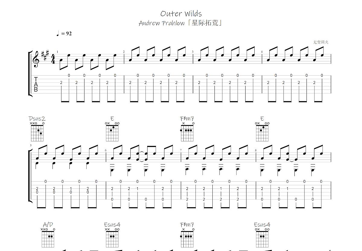 Outer Wilds吉他谱_Andrew Prahlow_A调指弹