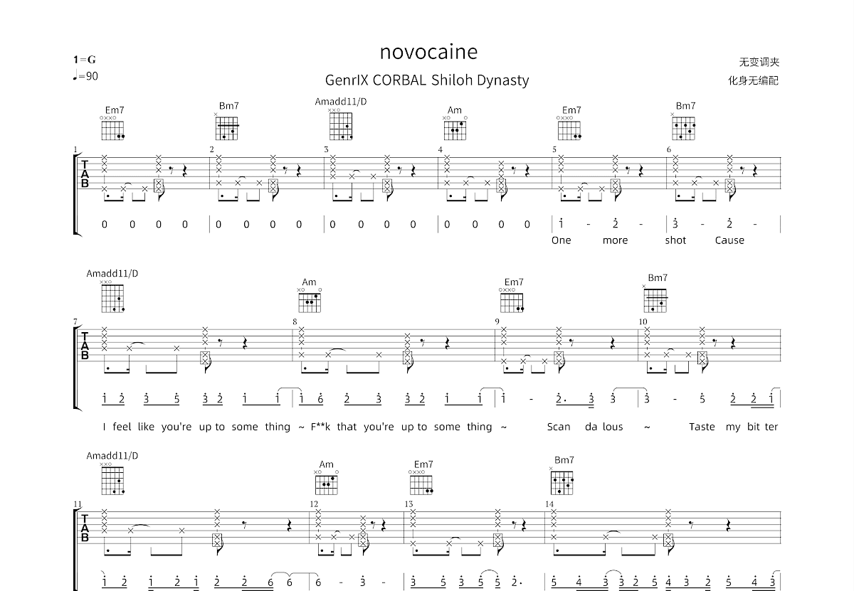 novocaine吉他谱预览图