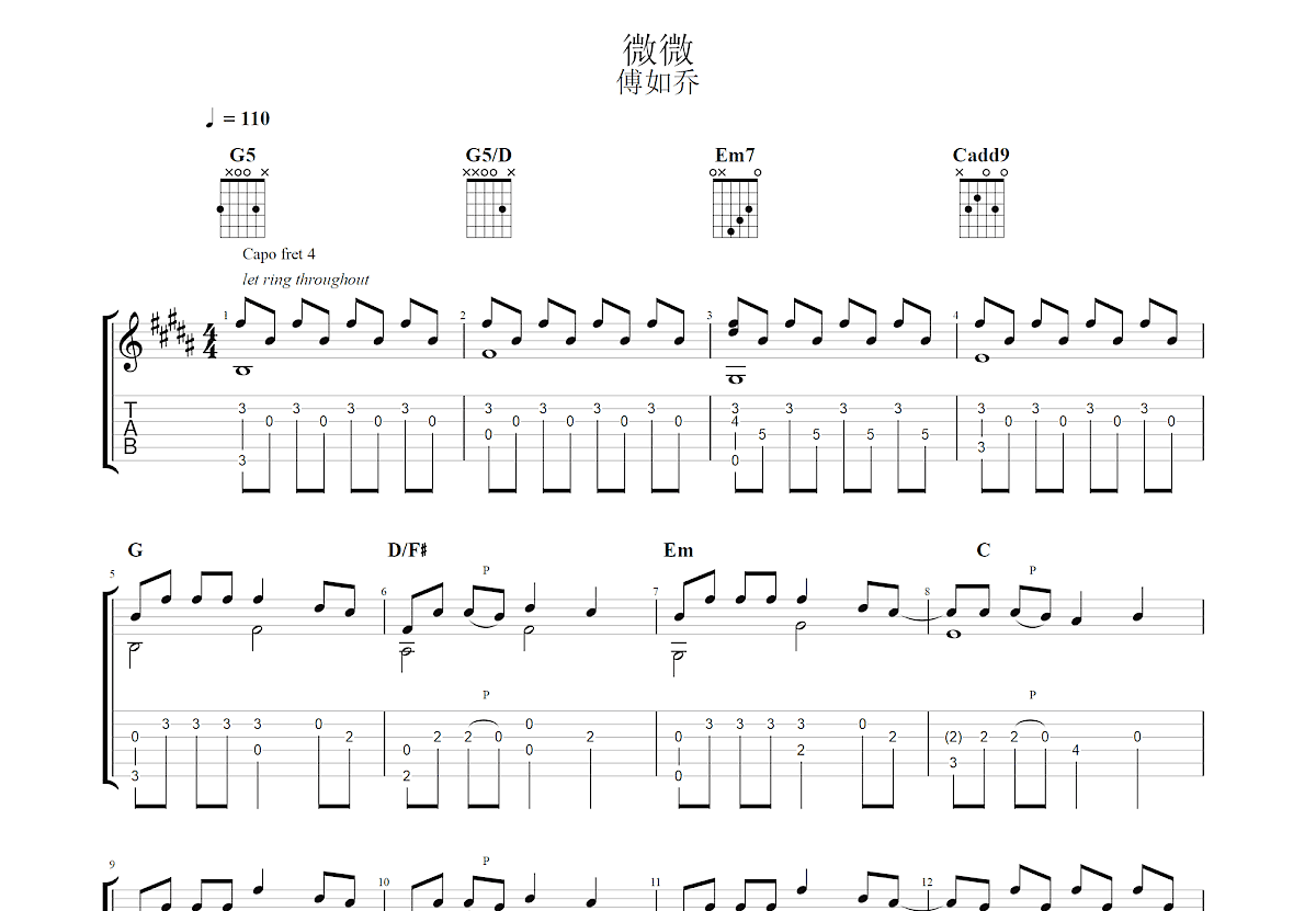 微微吉他谱预览图