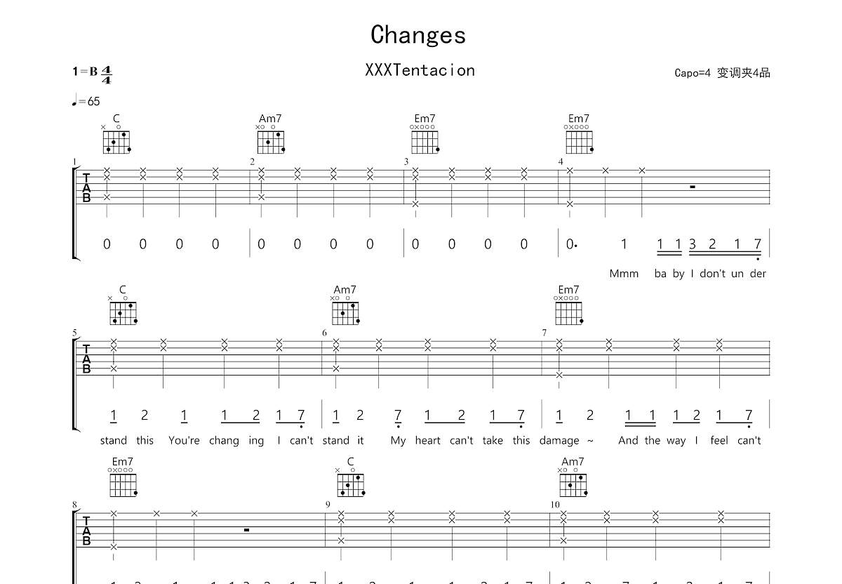 changes吉他谱预览图