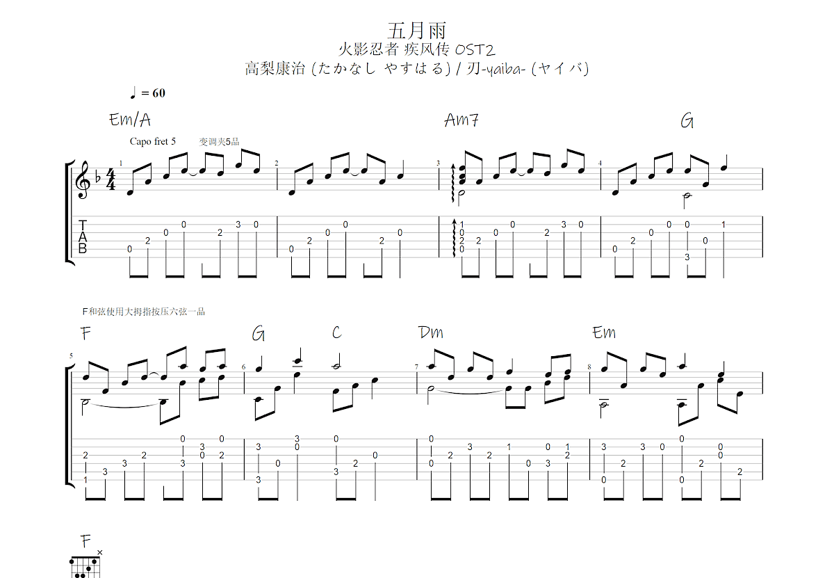 五月雨吉他谱预览图
