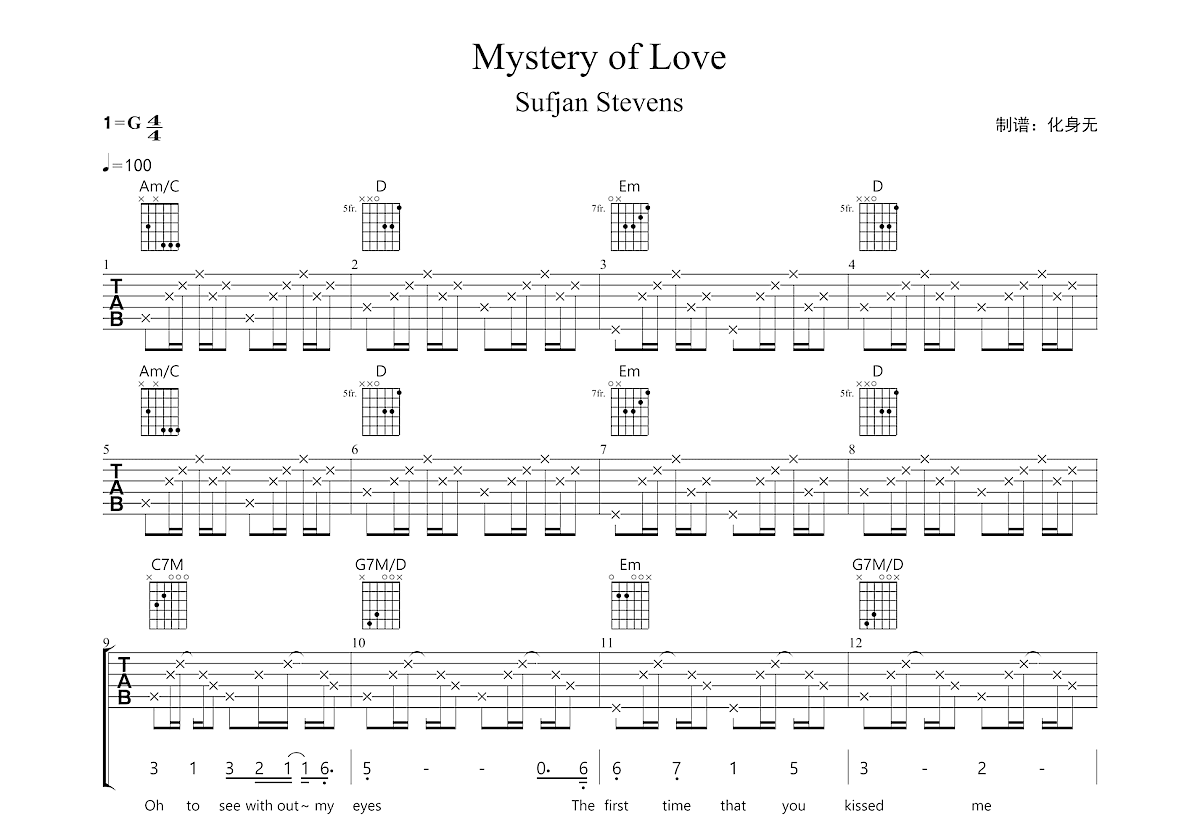 Mystery of Love吉他谱预览图