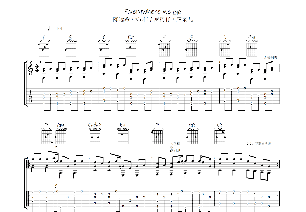 Everywhere We Go吉他谱预览图