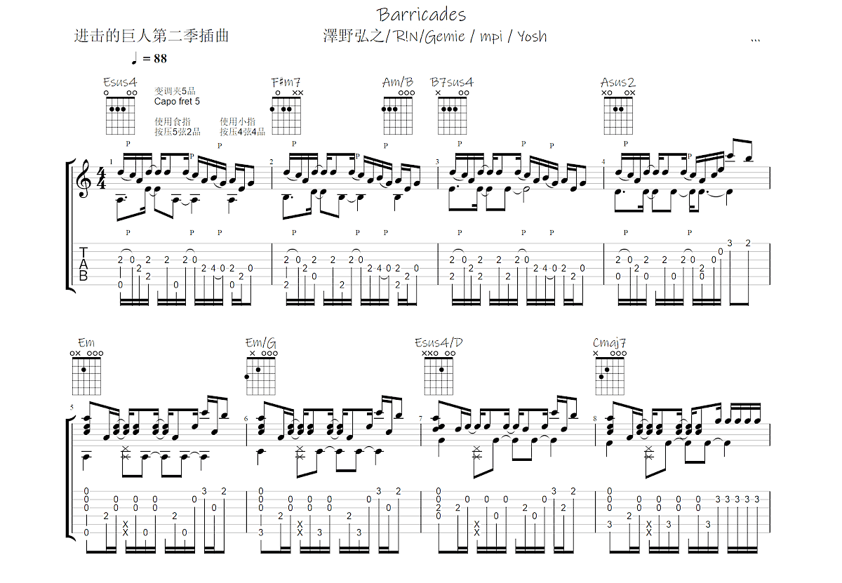 Barricades吉他谱预览图