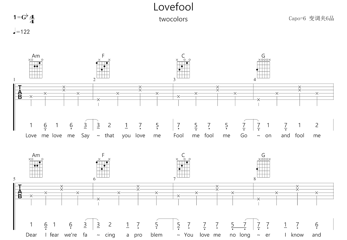 Lovefool吉他谱预览图