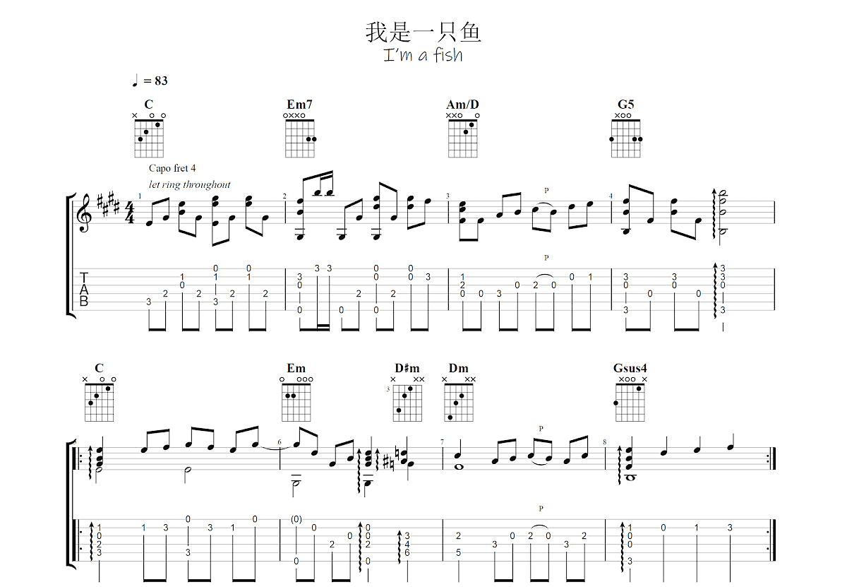 我是一只鱼吉他谱预览图