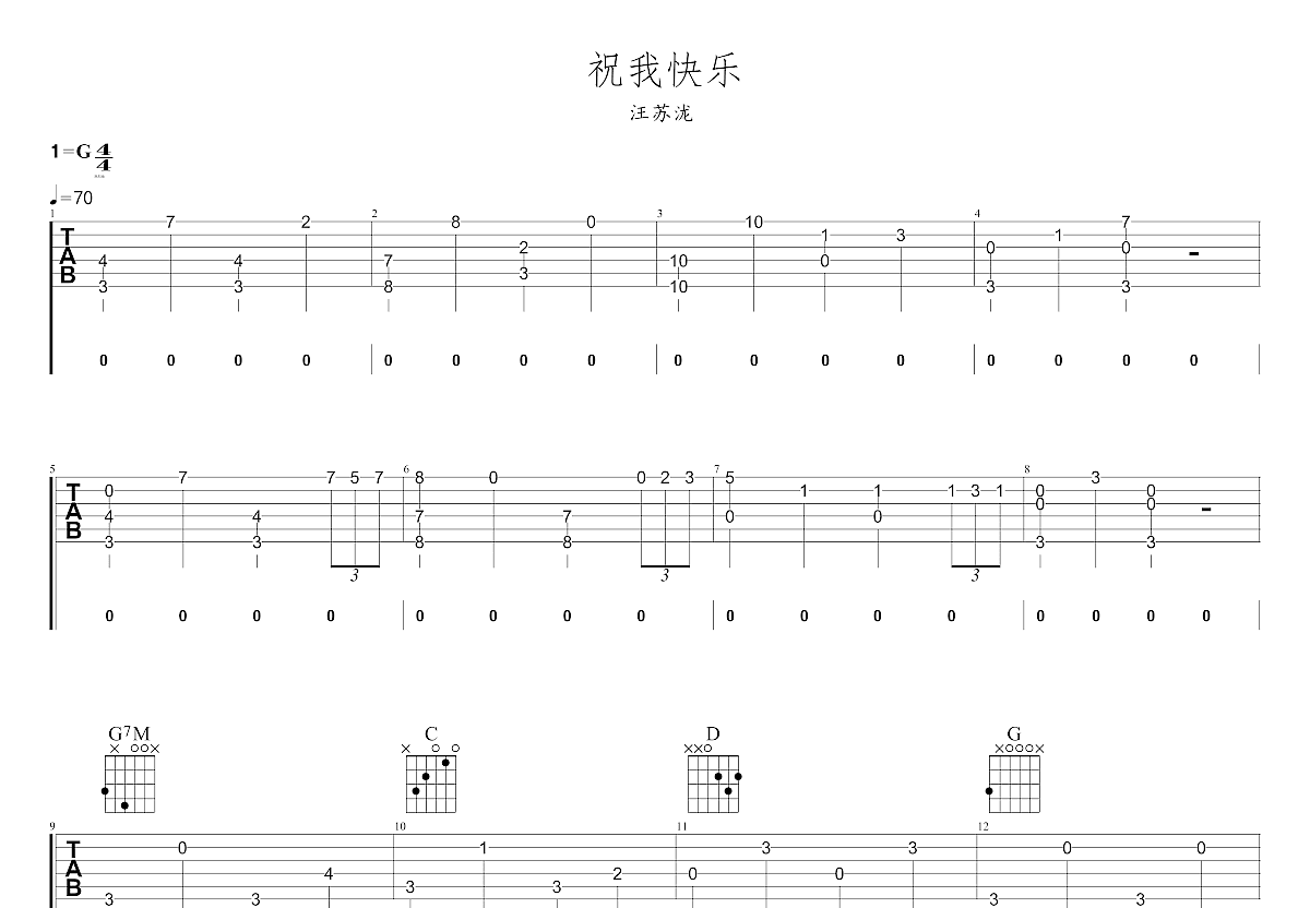 祝我快乐吉他谱预览图