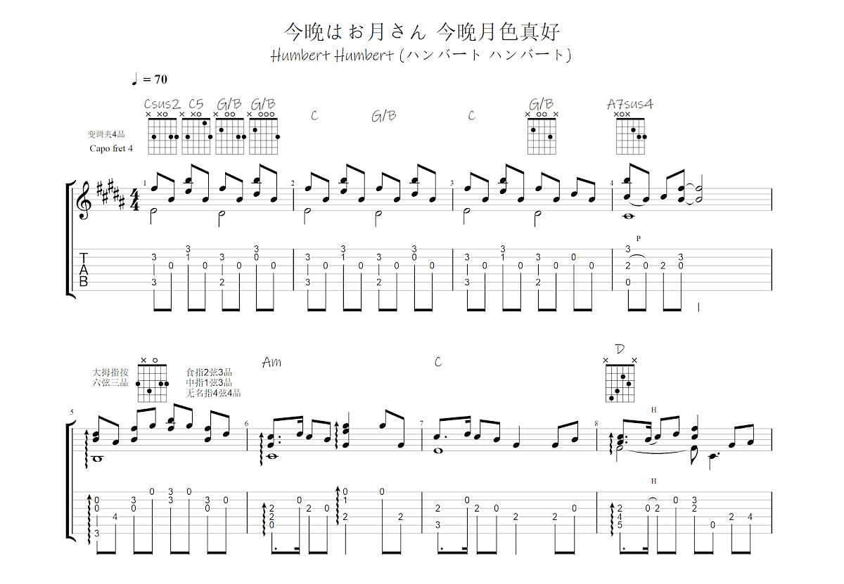 今晩はお月さん 今晚月色真好吉他谱预览图