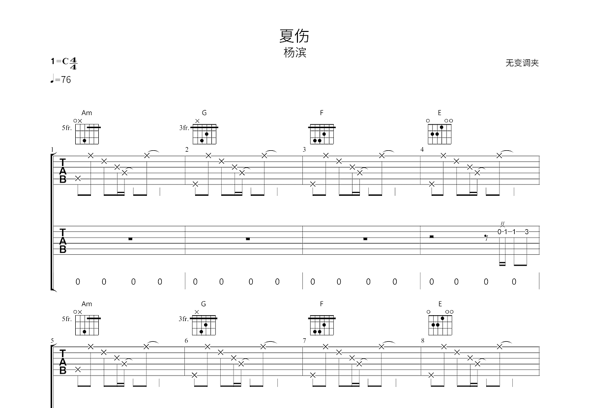 夏伤吉他谱预览图