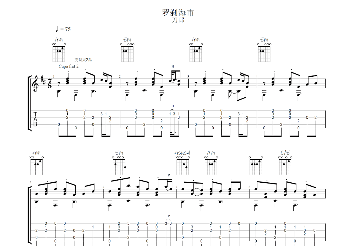 罗刹海市吉他谱预览图