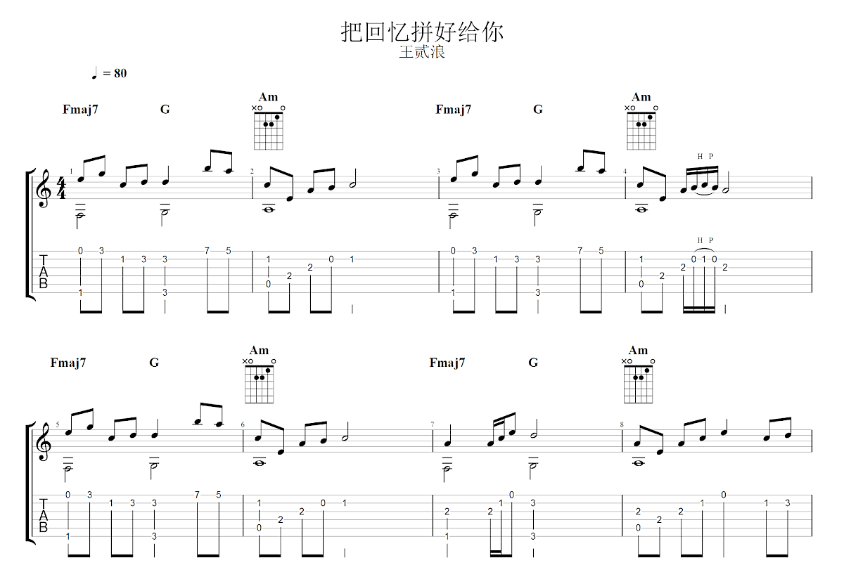 把回忆拼好给你吉他谱预览图
