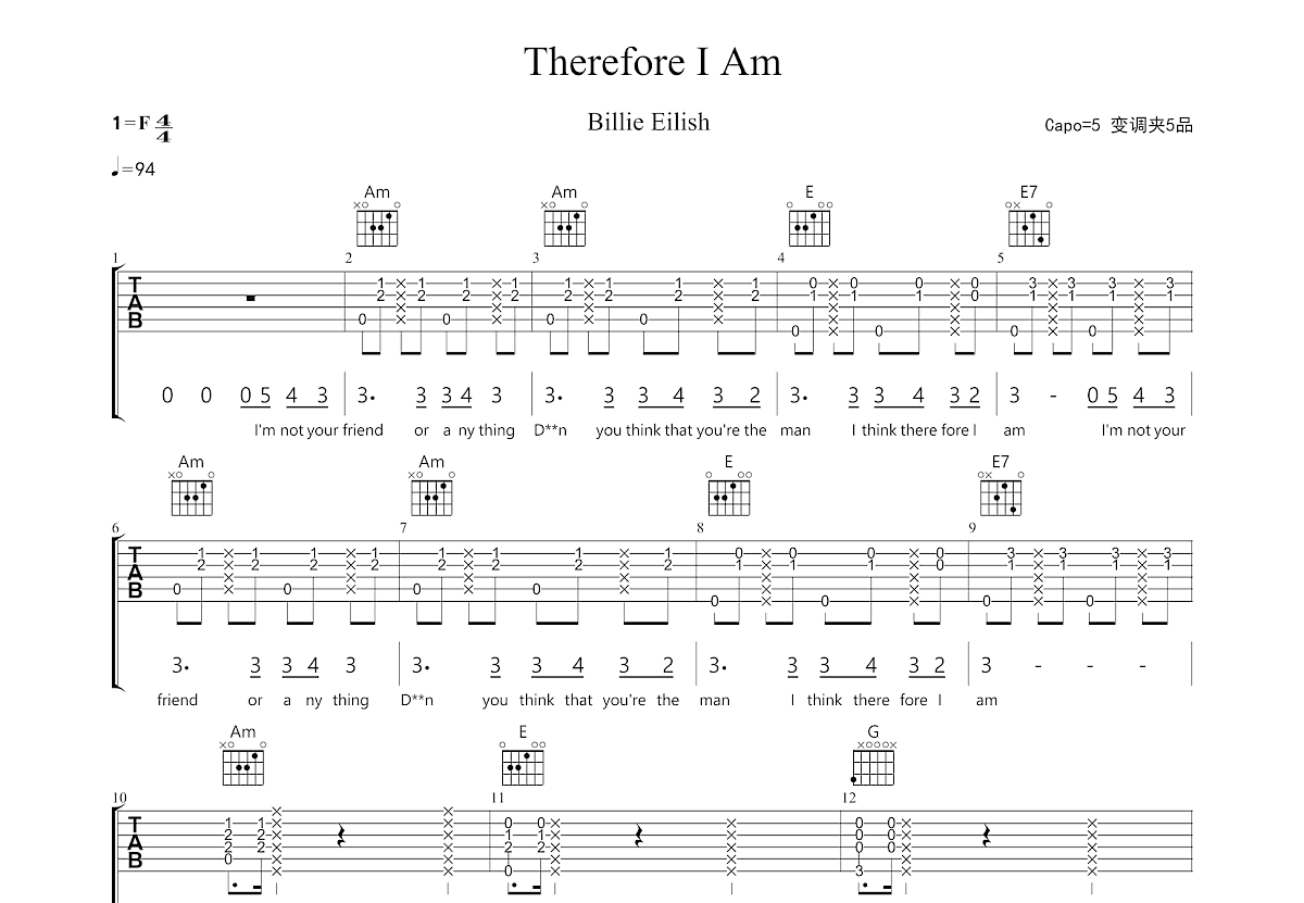 Therefore I Am吉他谱预览图