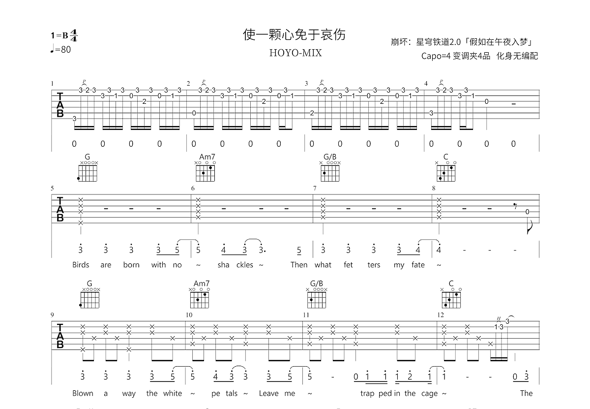 使一颗心免于哀伤吉他谱预览图