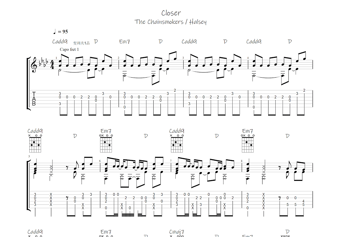 Closer吉他谱预览图