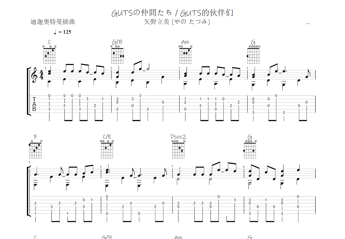 GUTSの仲間たち GUTS的伙伴们吉他谱预览图