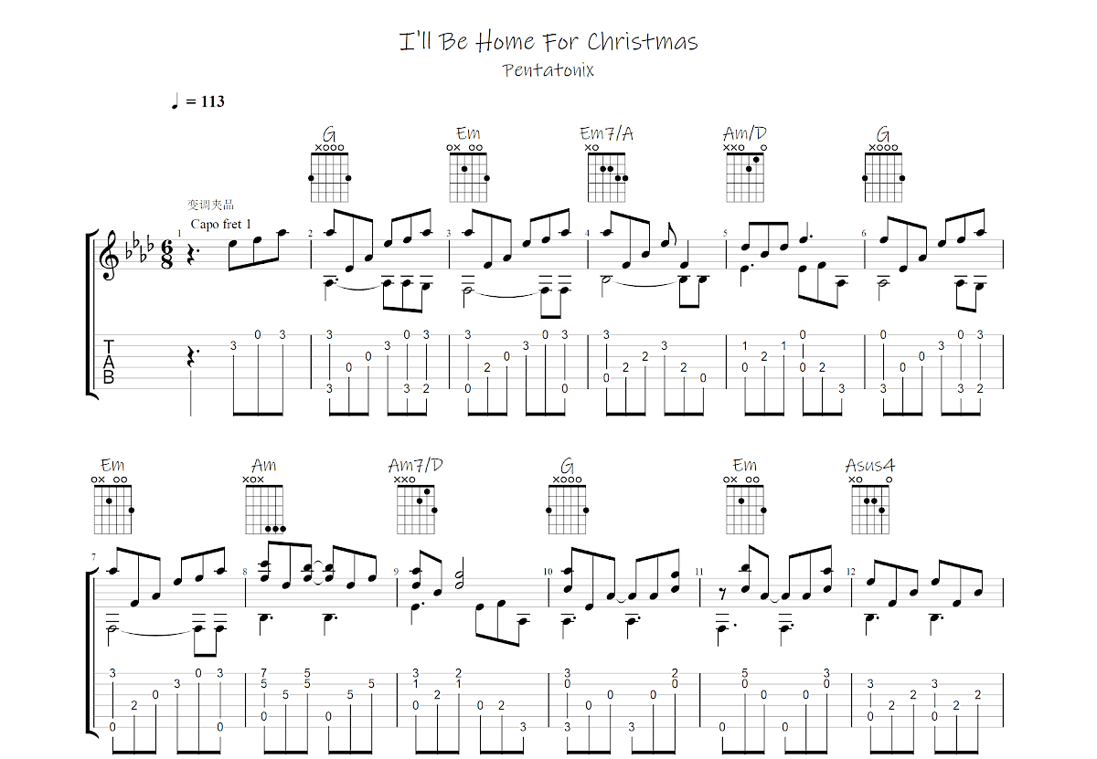 I'll Be Home For Christmas吉他谱预览图