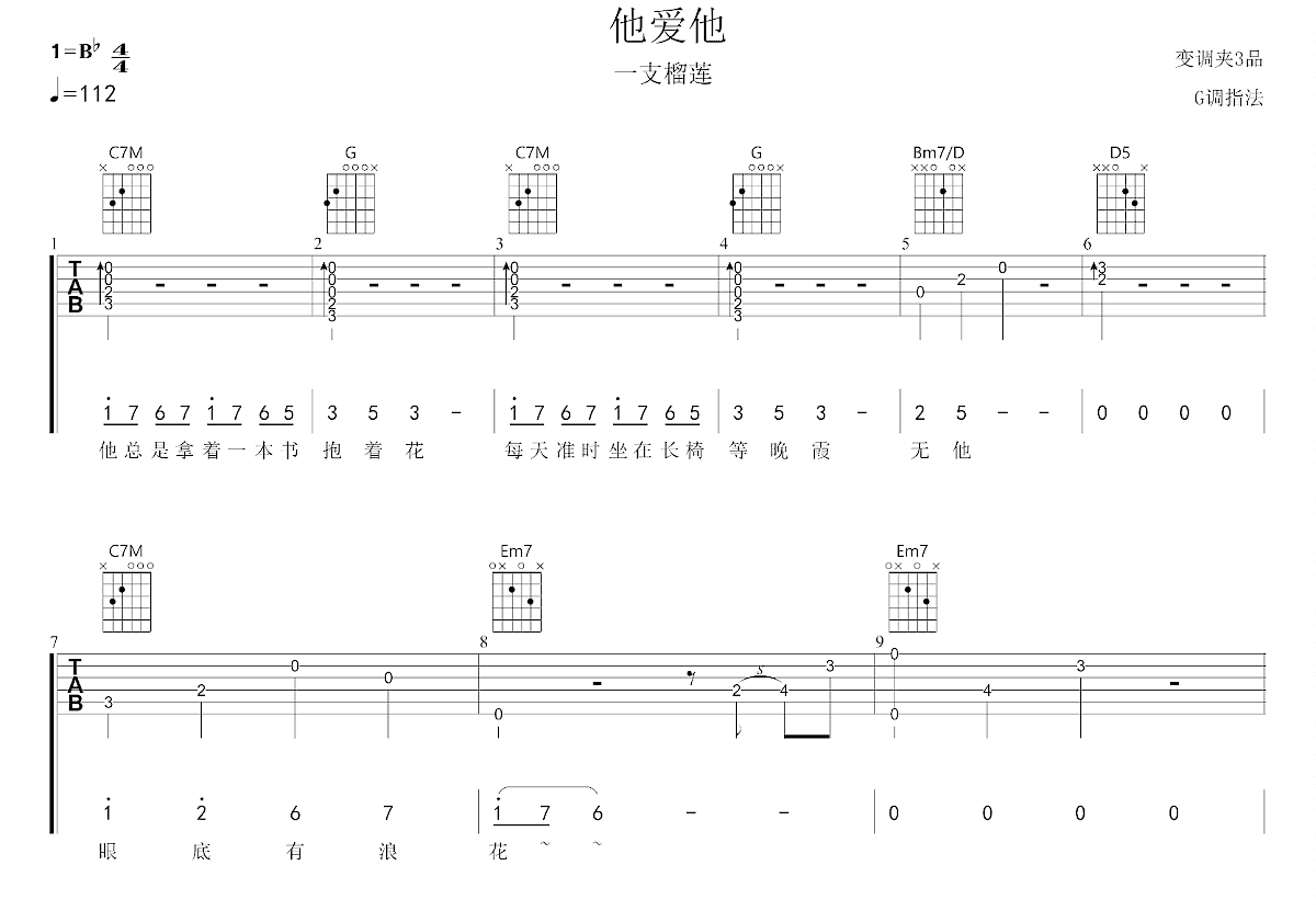 他爱他吉他谱预览图