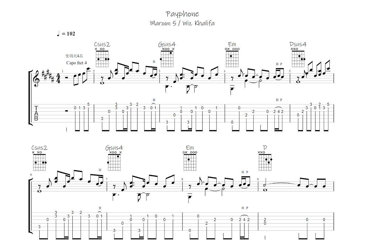 Payphone吉他谱预览图