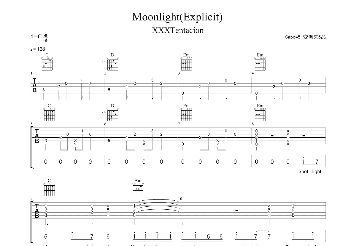 Moonlight吉他谱预览图