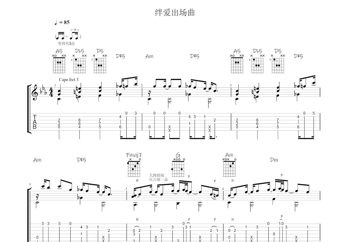 AI 绊爱出场曲BGM吉他谱预览图