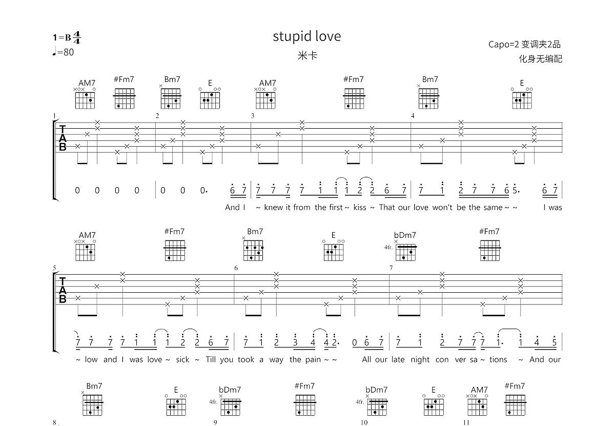 stupid love吉他谱预览图