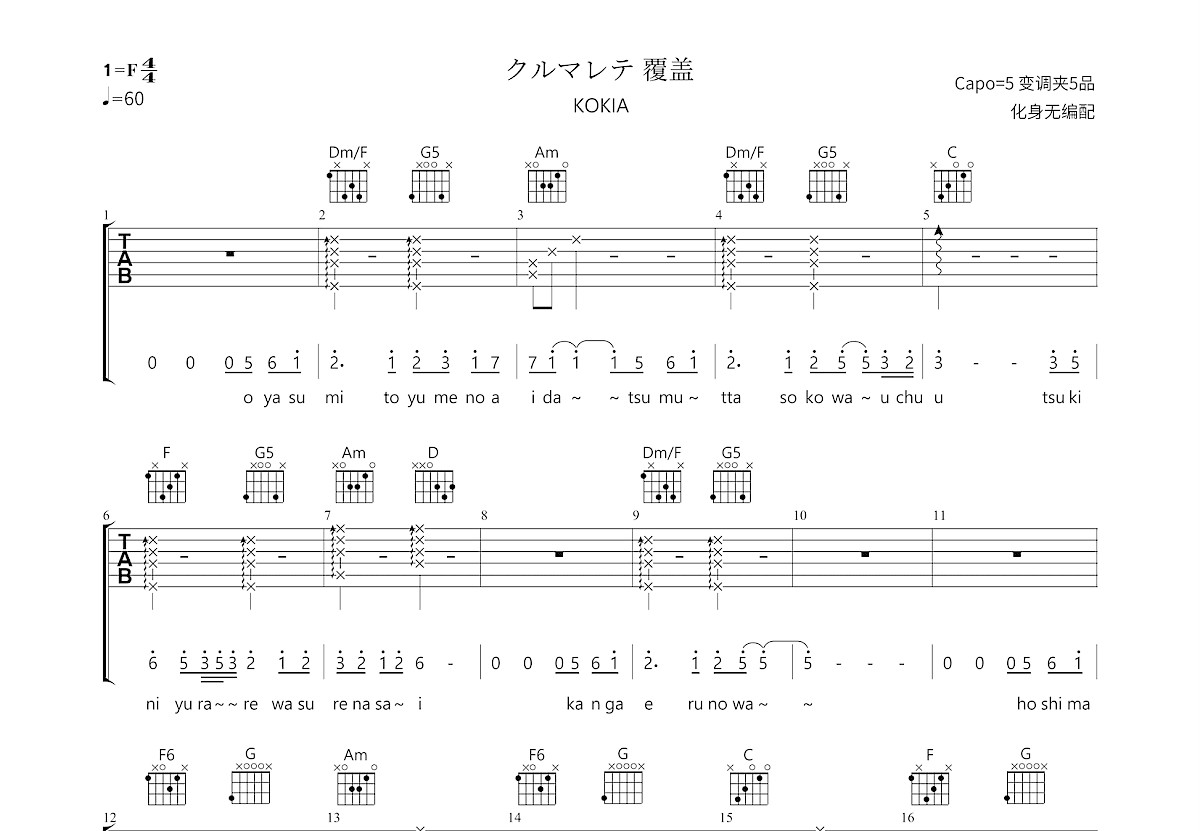 クルマレテ 覆盖吉他谱预览图