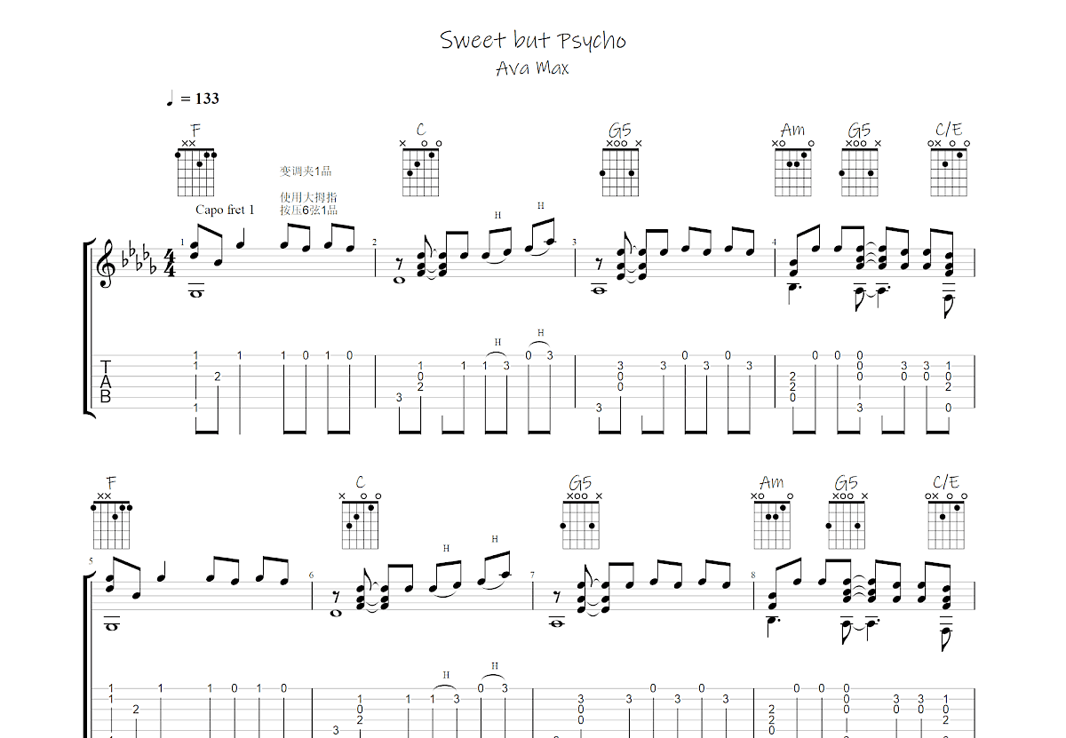 Sweet but Psycho吉他谱预览图