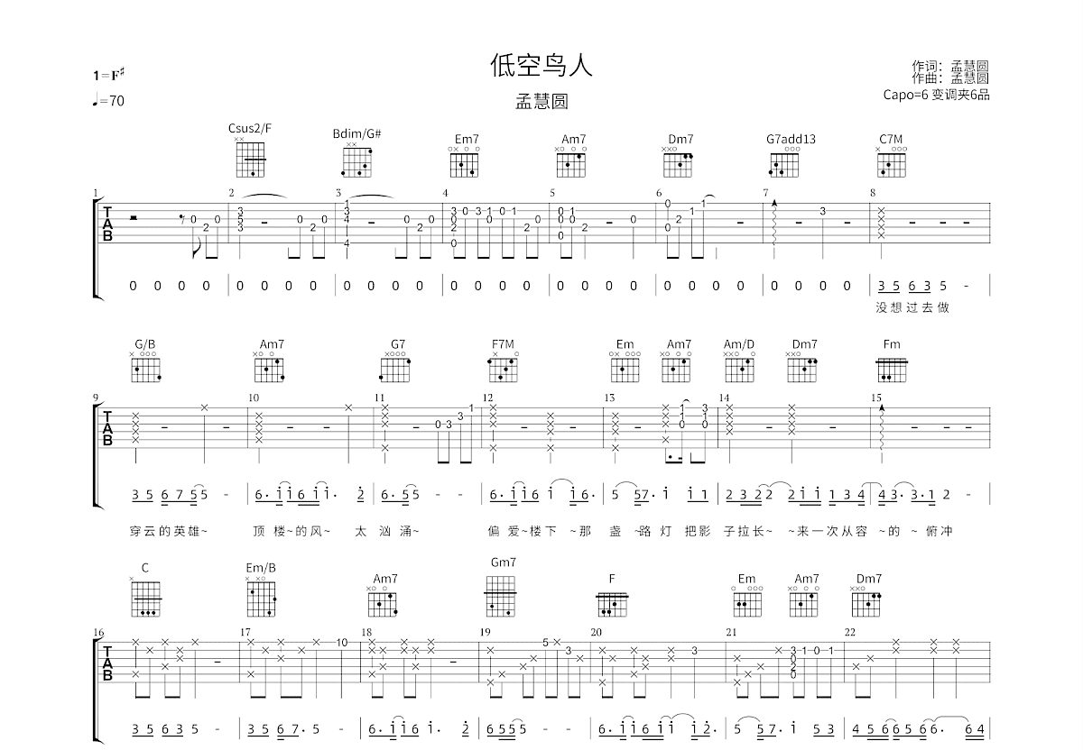 低空鸟人吉他谱预览图
