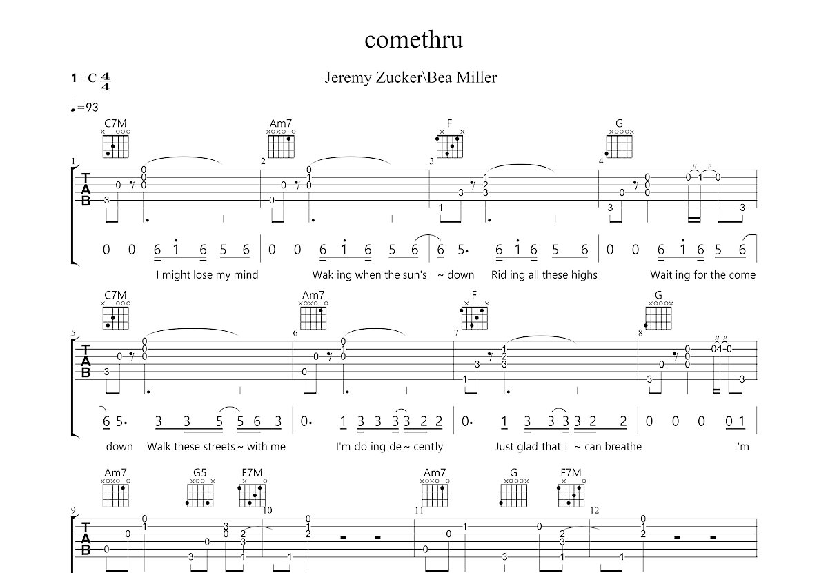 comethru吉他谱预览图