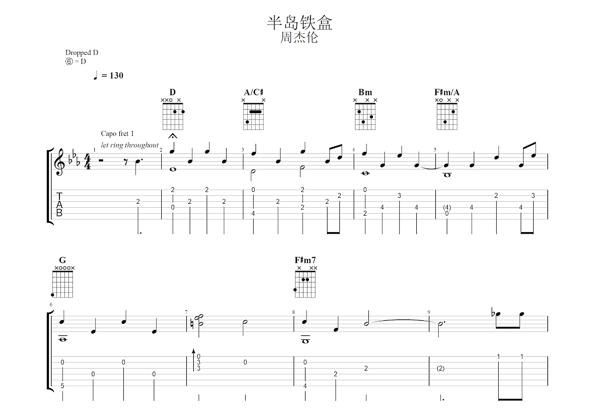 半岛铁盒吉他谱预览图