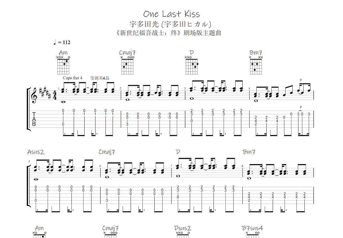 One Last Kiss吉他谱预览图