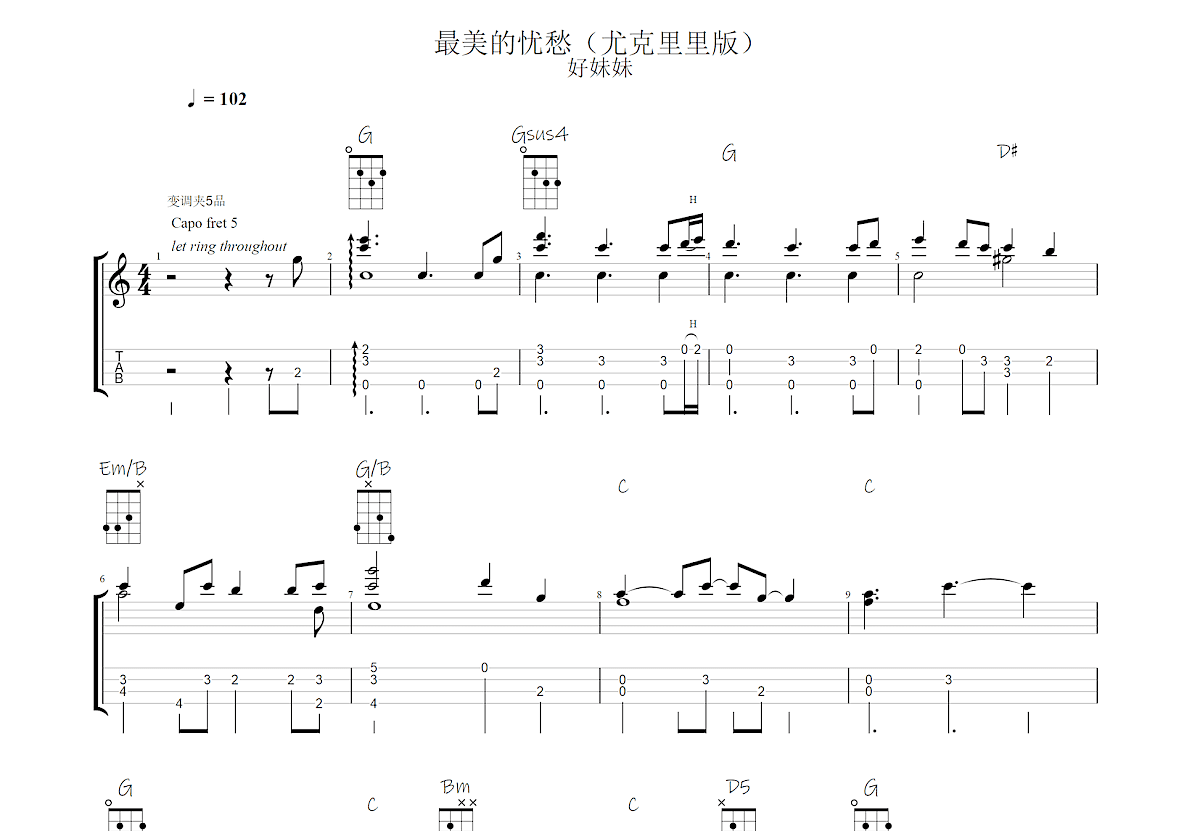 最美的忧愁吉他谱预览图