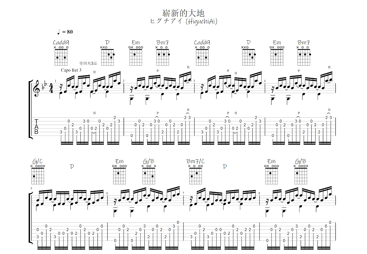 崭新的大地吉他谱预览图