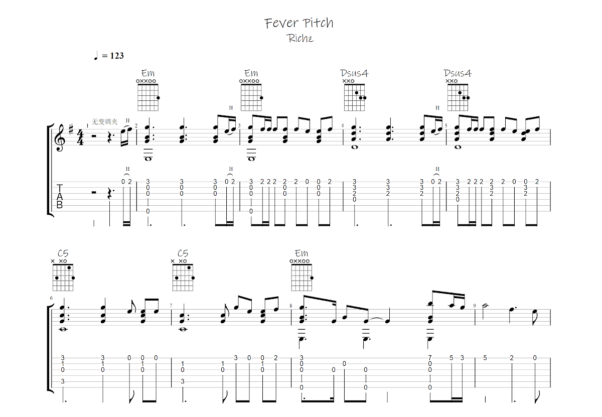 Fever Pitch吉他谱预览图