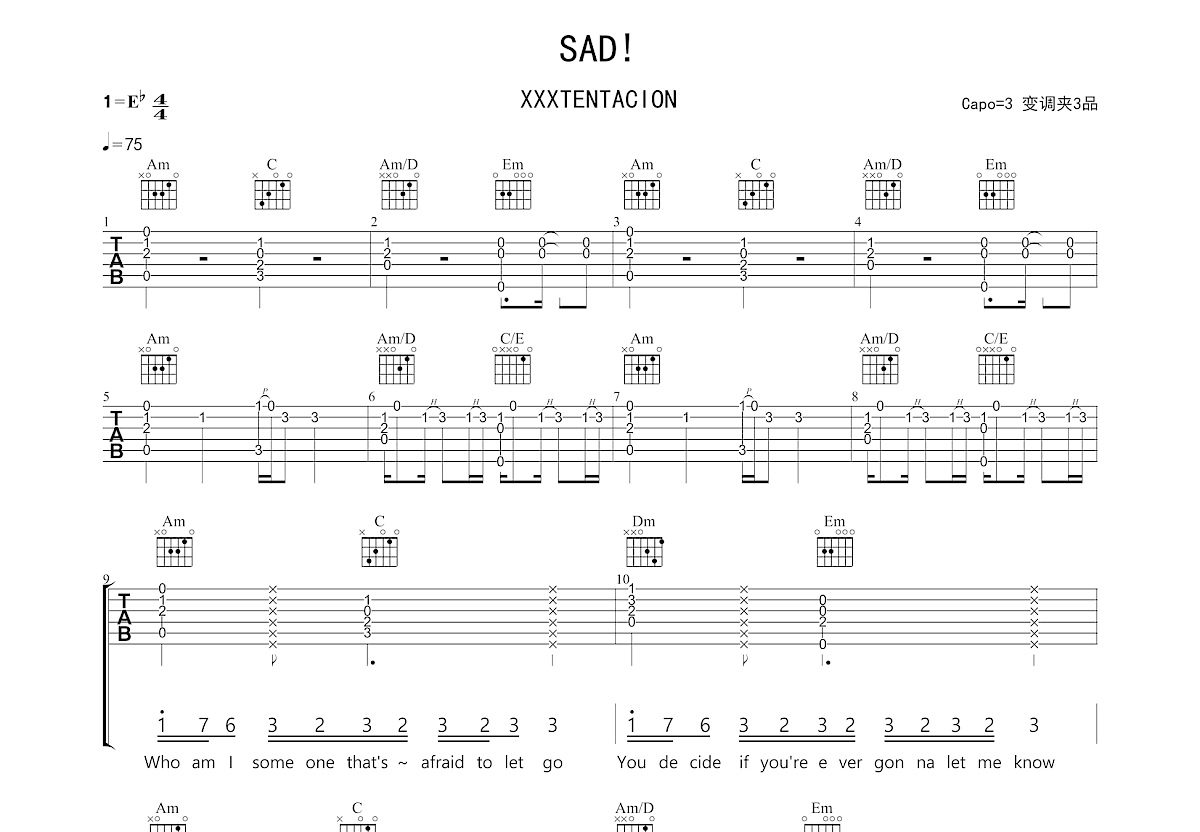 Sad!吉他谱预览图