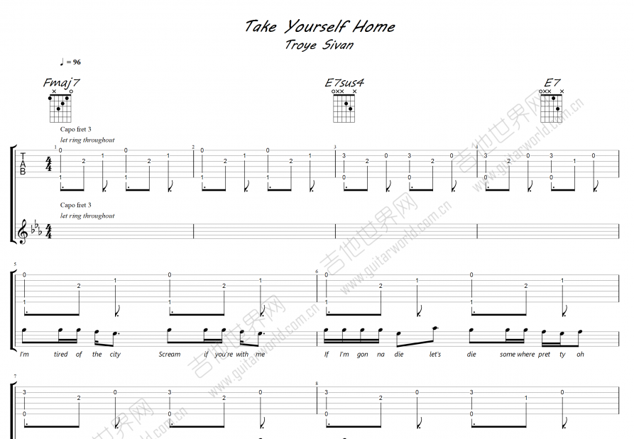 Take Yourself Home吉他谱预览图