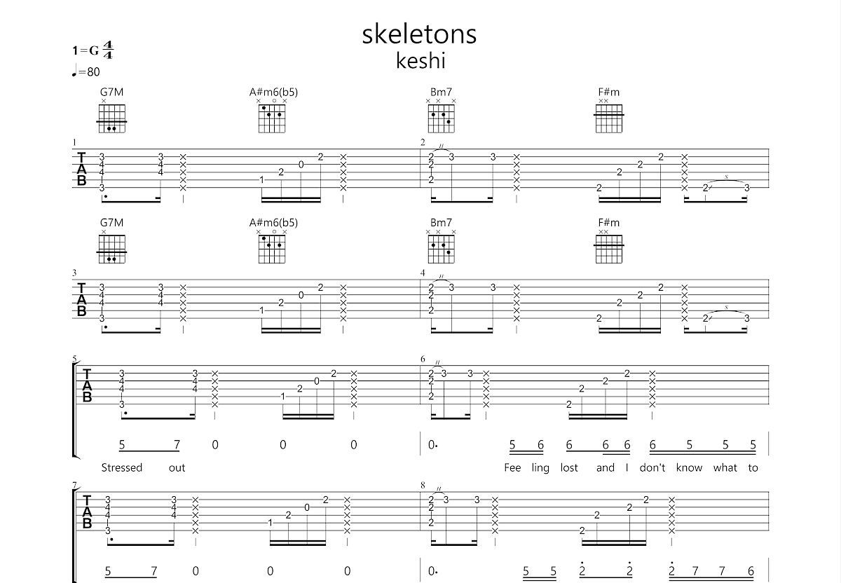 skeletons吉他谱预览图