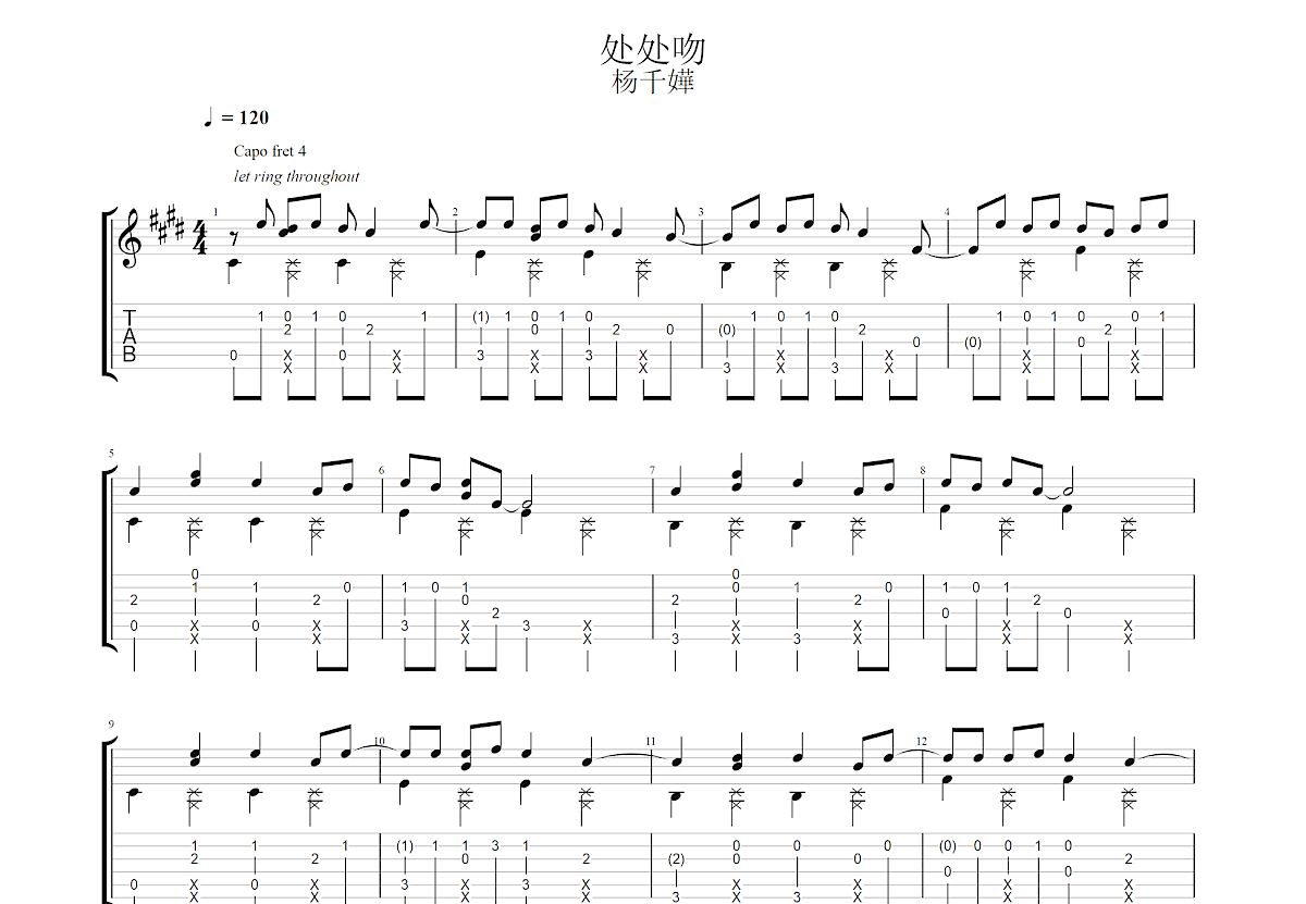 处处吻吉他谱预览图