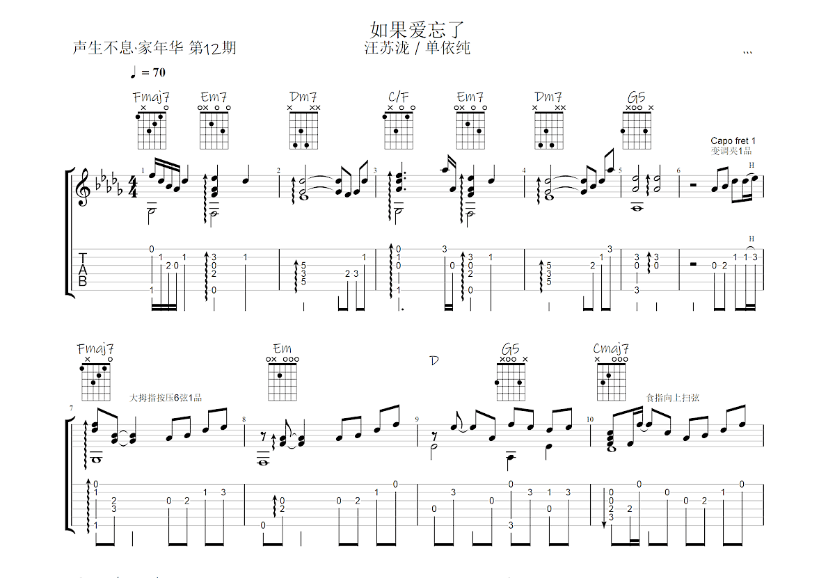 如果爱忘了吉他谱预览图