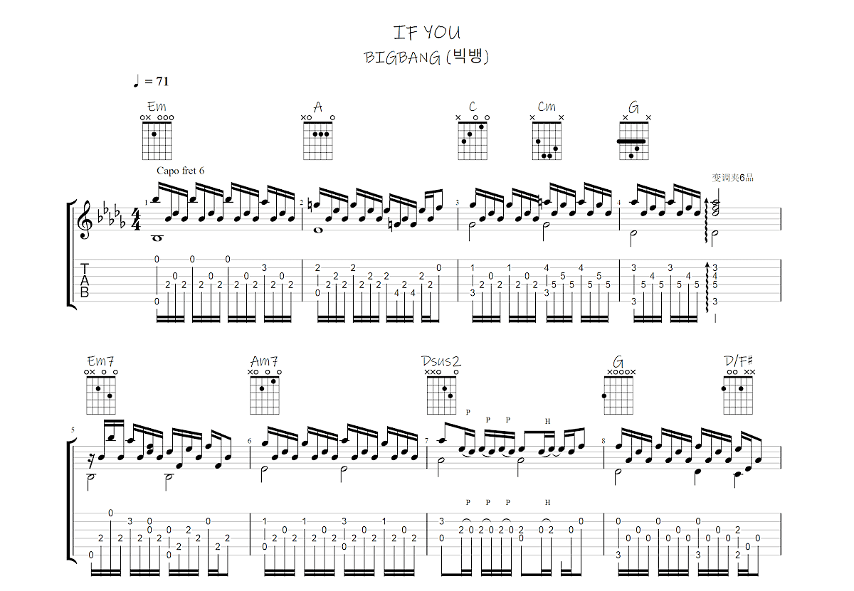IF YOU吉他谱_BIGBANG_G调指弹