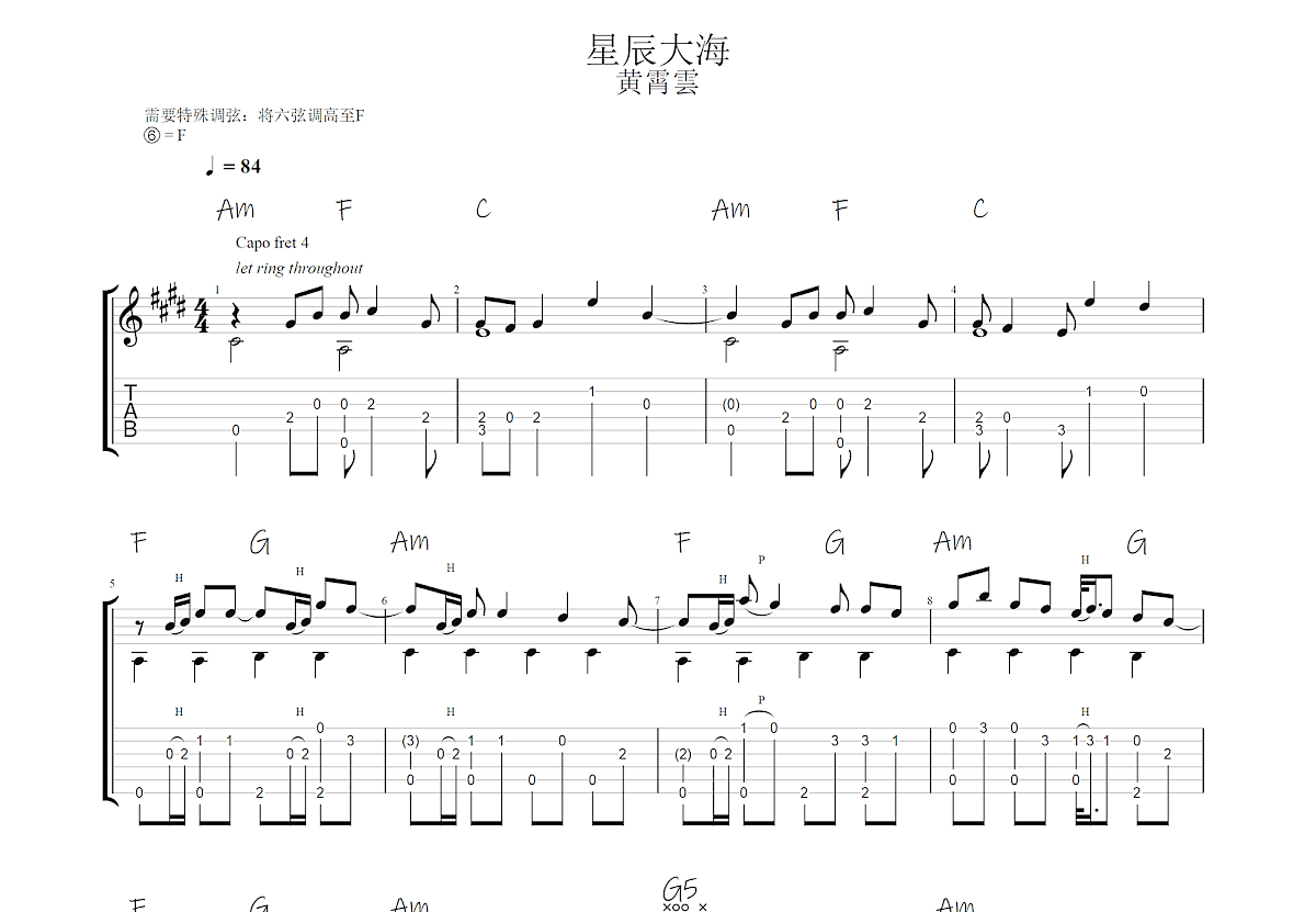 星辰大海吉他谱预览图